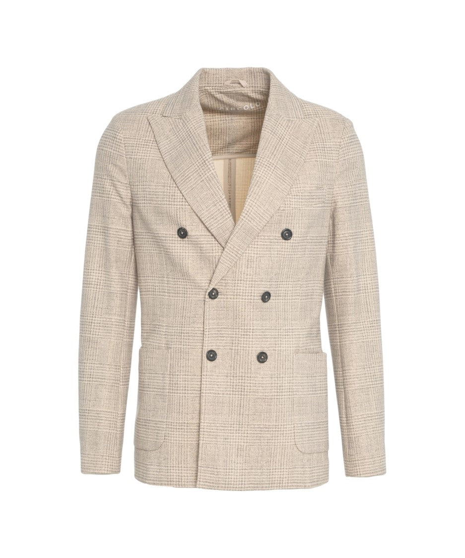 Circolo 1901 Beige Double-Breasted Glencheck Blazer With Textured Finish