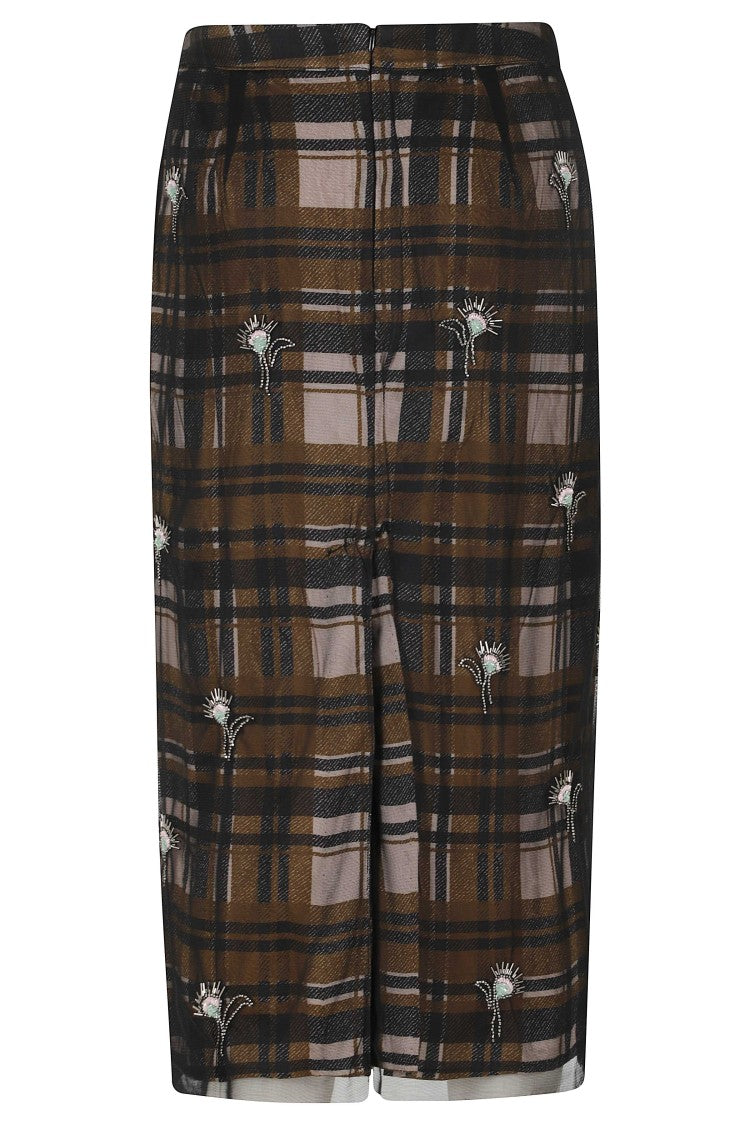 Essentiel Antwerp Khaki/Black Floral Embellished Tulle Midi Skirt