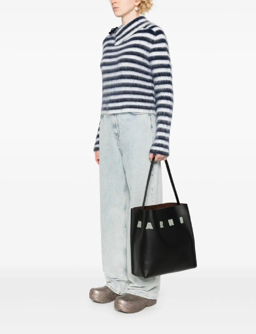 Marni Structured Calf Leather Tote Bag With Design
