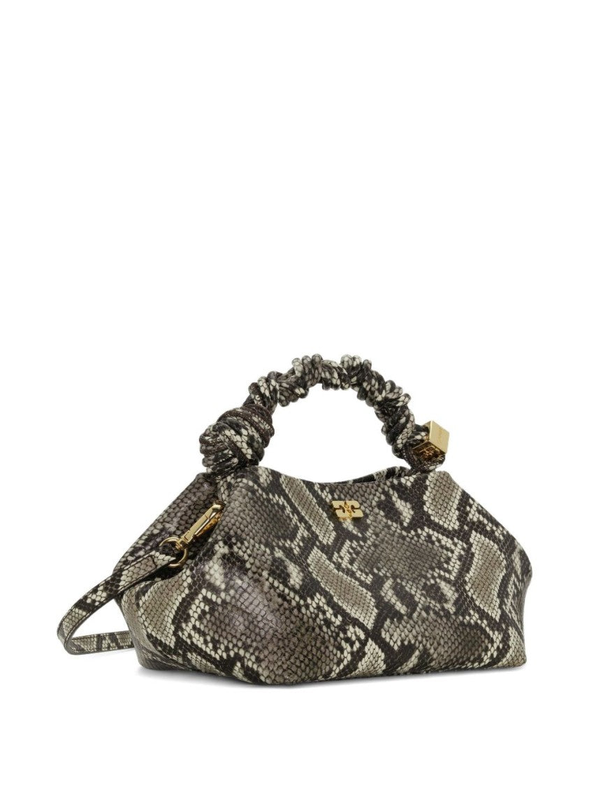 Ganni Structured Trapezoidal Handbag With Textured Snakeskin Design