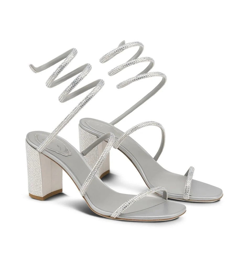 René Caovilla Cleo Crystal Grey Sandal 80