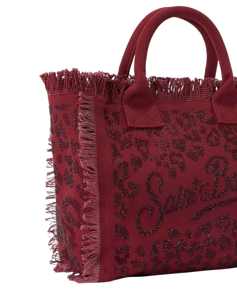 Mc2 Saint Barth Cotton Canvas Tote Bag With Leopard Print And Fringed Edges