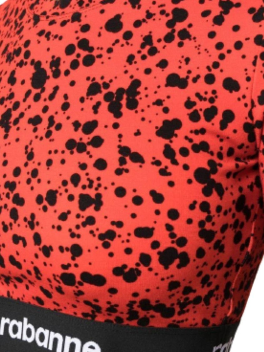 Paco Rabanne Cropped Top With Black Splatter Pattern And Elastic Hem