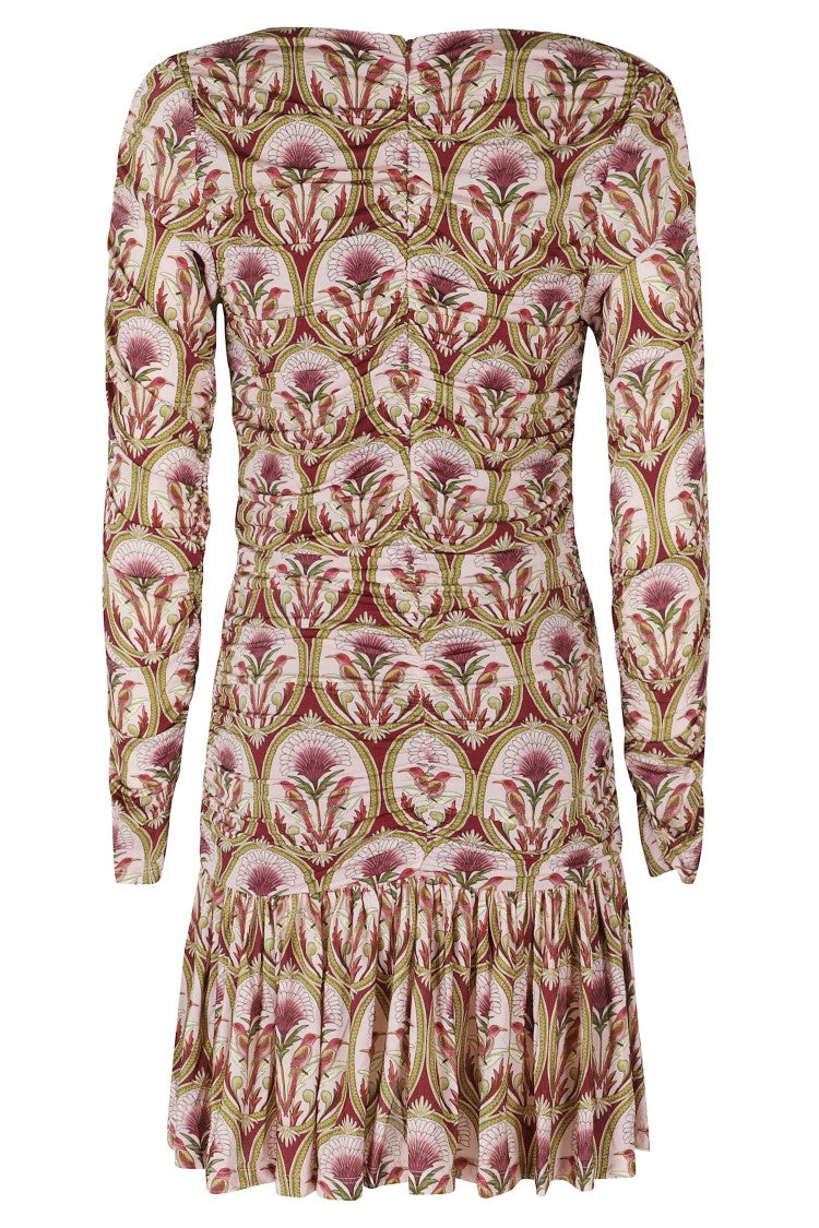 Farm Rio Garden Medal Ruched Floral Print Cotton Mini Dress