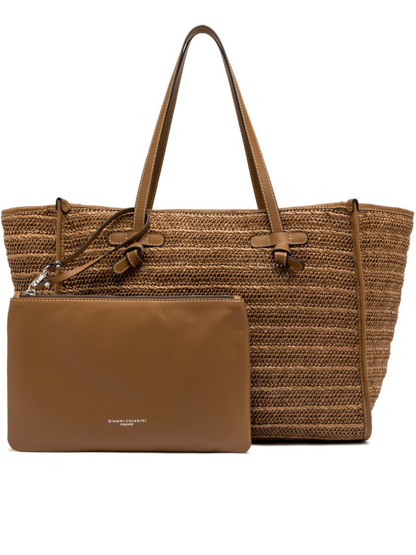 Gianni Chiarini Marcella Textured Striped Brown Woven Tote