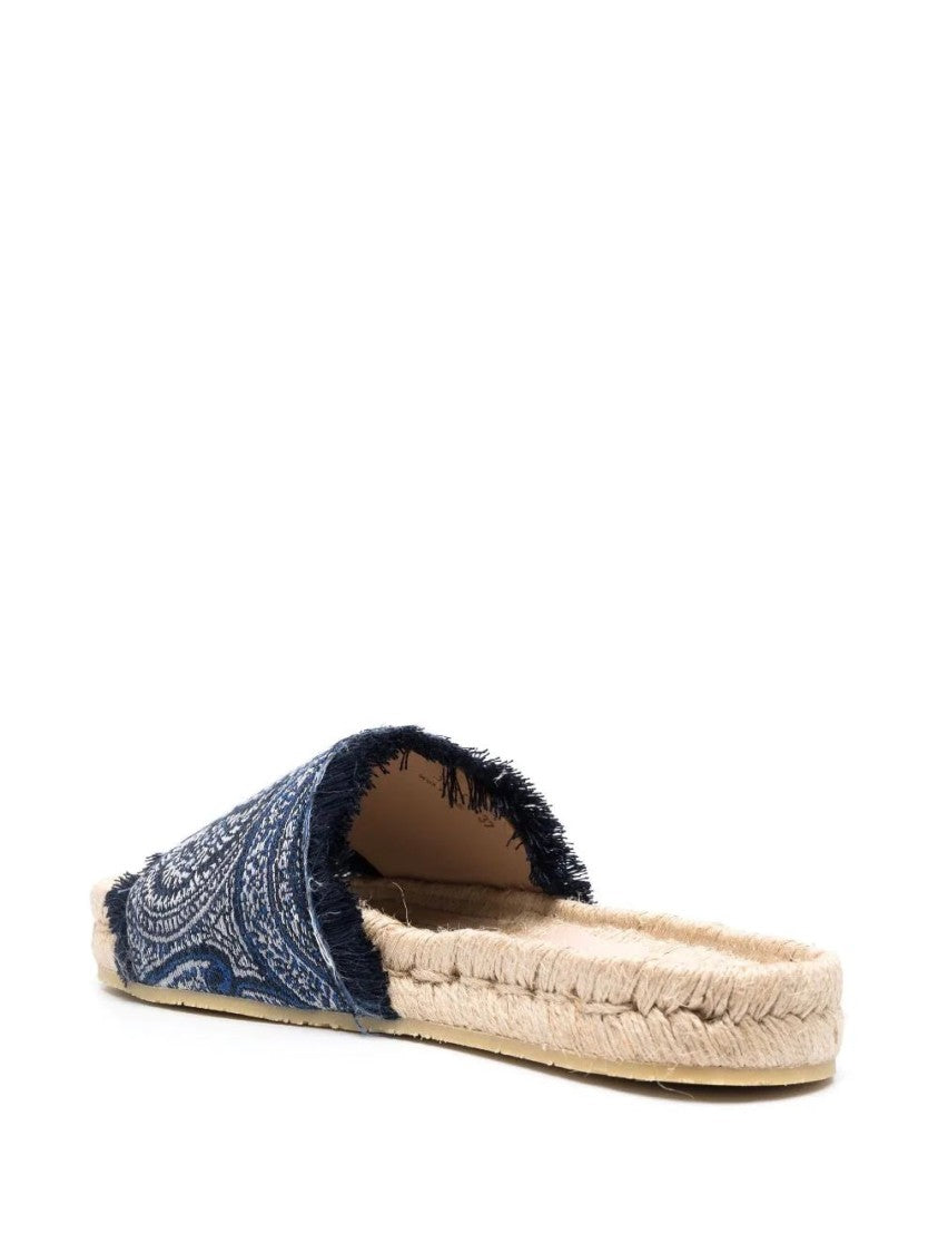 Etro Intricately Patterned Casual Mules With Frayed Edges