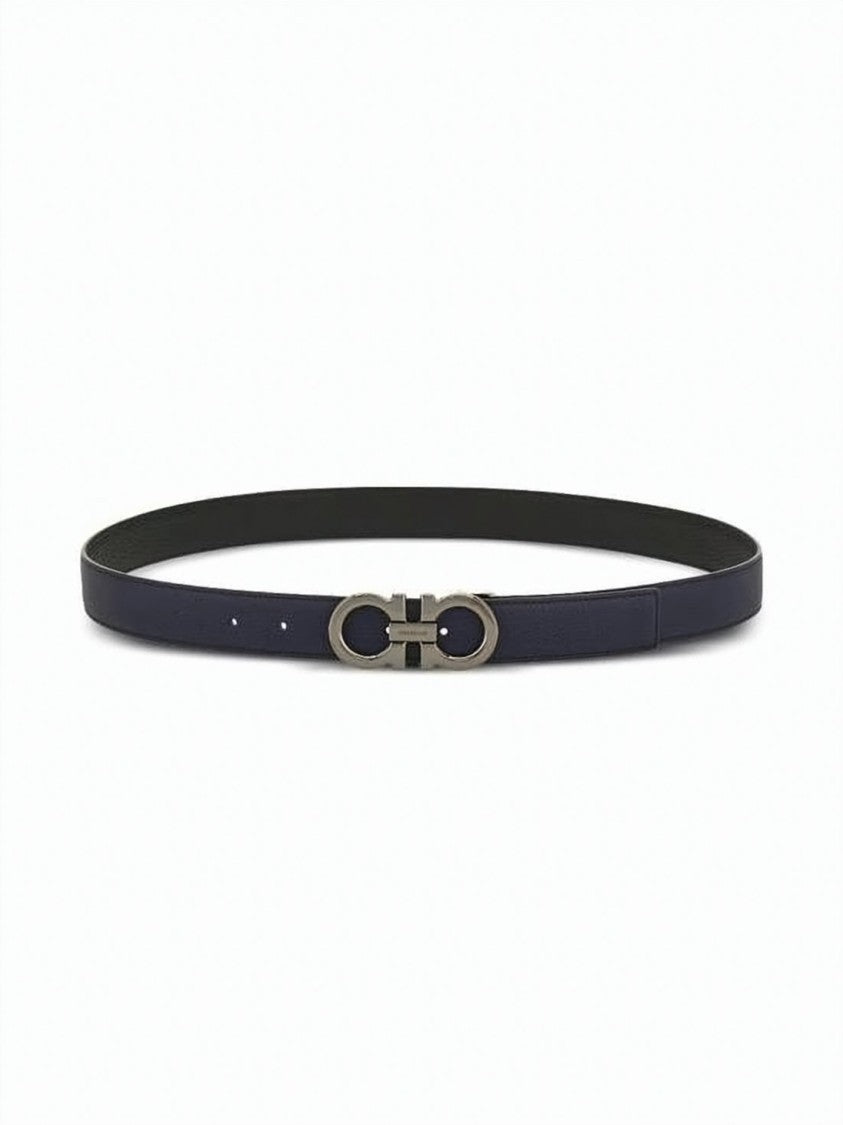 Salvatore Ferragamo Blue Reversible Double Gancini Calf Belt