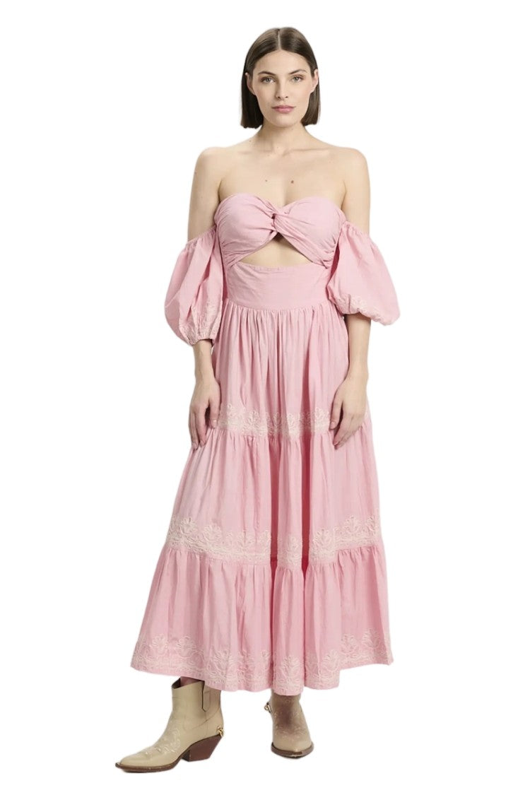 Miss June Long Dress Oxane Off-Shoulder In Embroidered Cotton