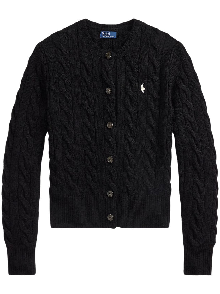 Polo Ralph Lauren Button-Up Cable Knit Sweater-Cardigan With Ribbed Detailing