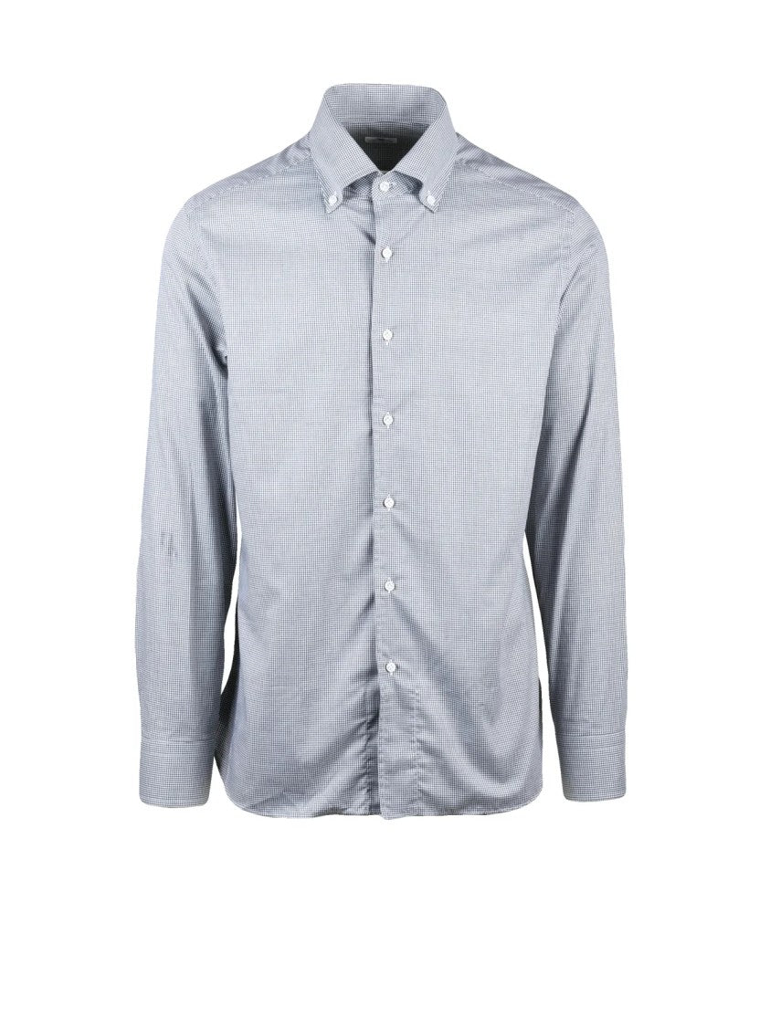 Sonrisa Tailored Grey Checkered Shirt With Button-Down Collar