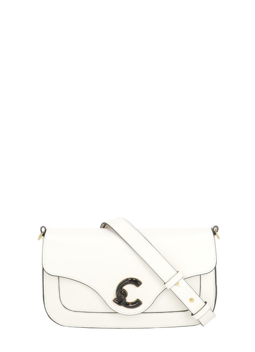 Coccinelle Ivory Leather C-Me Medium Shoulder Bag With Flap Closure