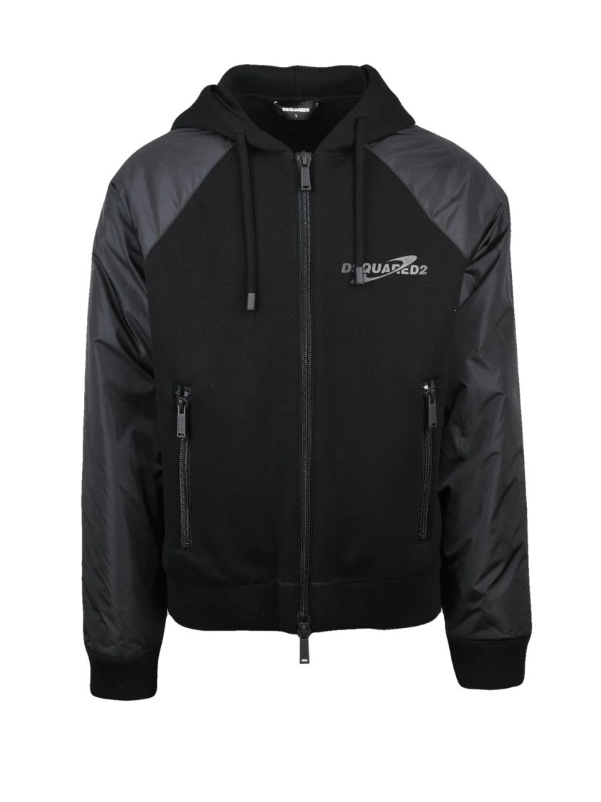Dsquared2 College-Style Black Jacket With Padded Sleeves And Zippered Pockets
