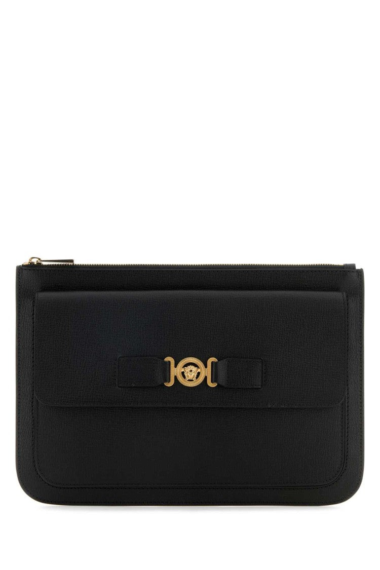 Versace Black Leather Large Medusa Biggie Clutch