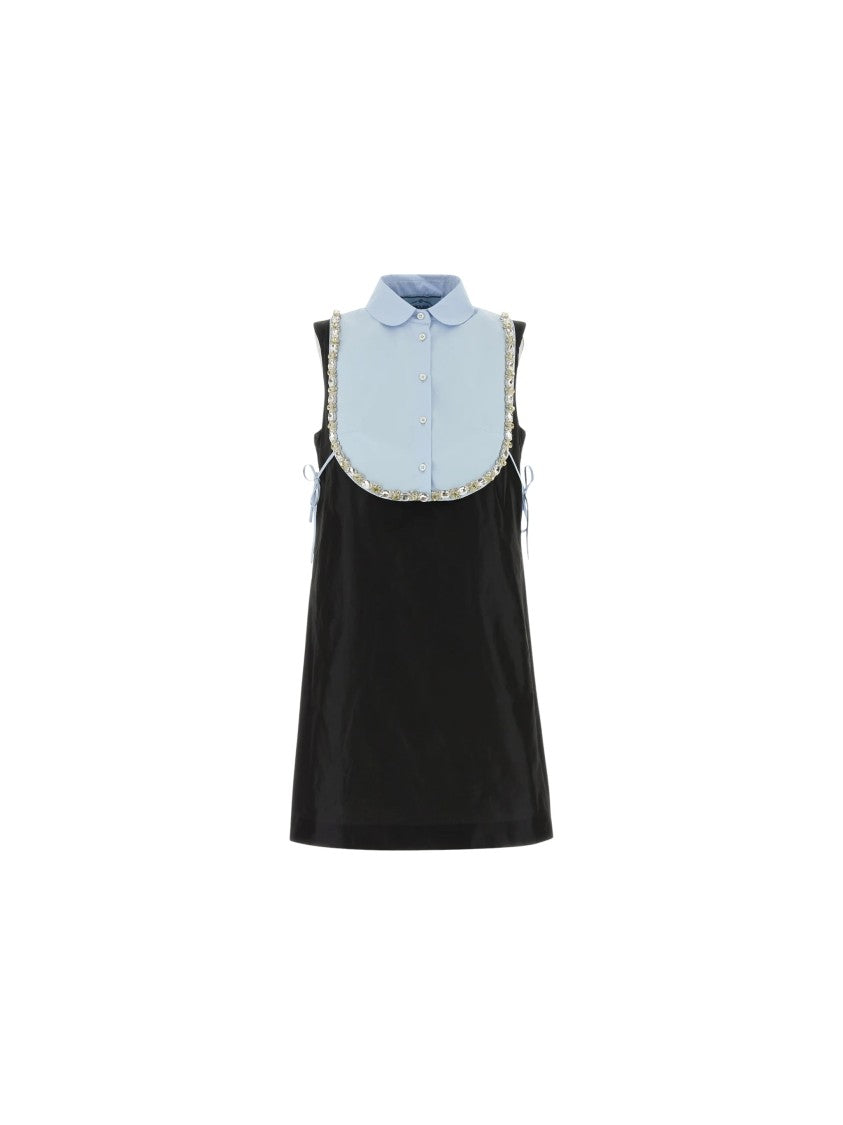 Prada Mini Dress Silk Crystal Embellished Bib Collar