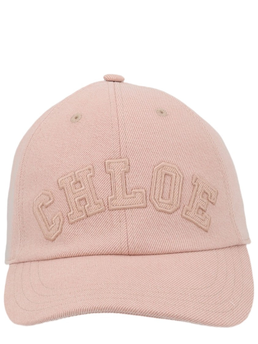Chloé Soft Pink Embroidered Logo Cotton Baseball Cap