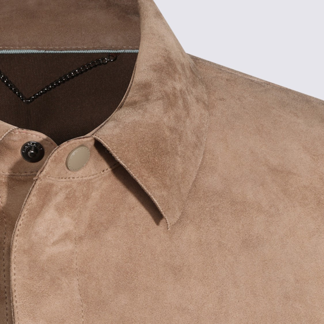 Canali Smooth Suede-Like Beige Jacket With Classic Collar And Concealed Button Placket