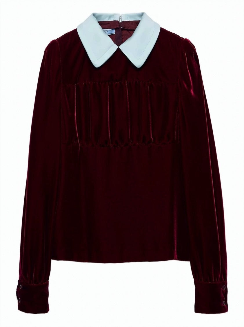 Prada Black Removable Collar Velvet Textured Top