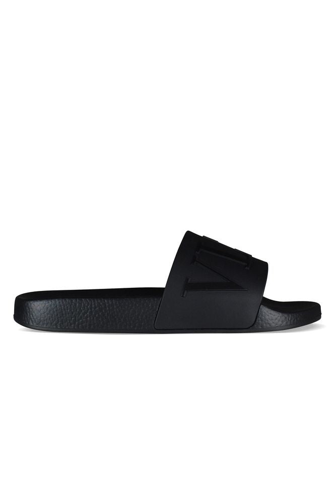 Valentino Garavani Black Rubber Flip-Flops With Raised Logo Detail