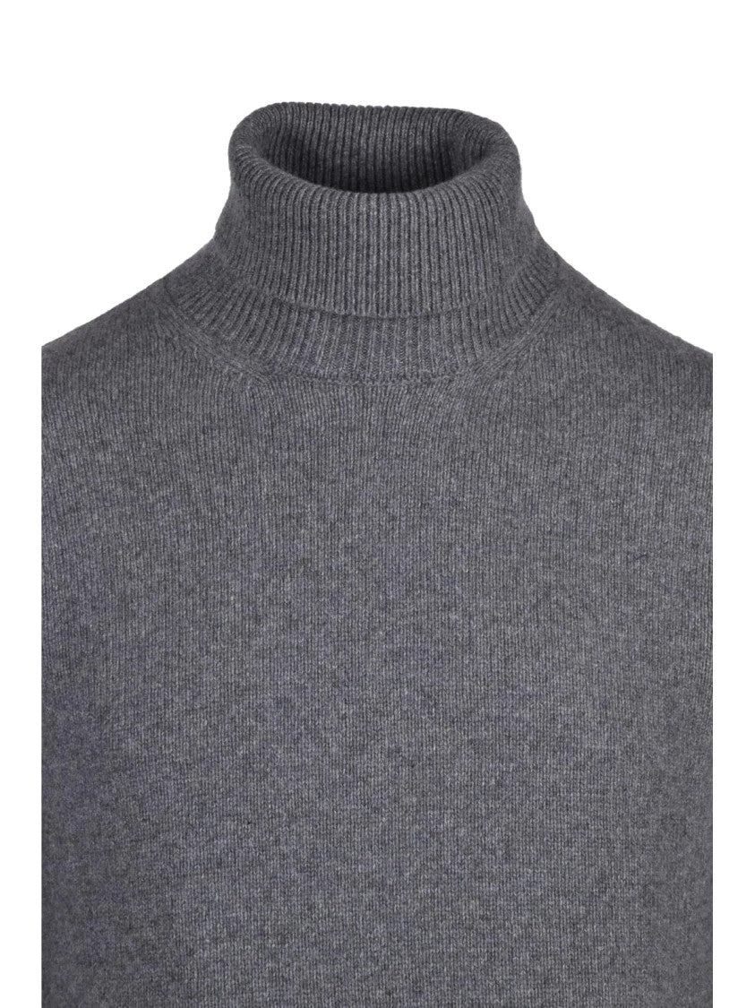 Re_Branded High Turtleneck Grey Knit Sweater With Ribbed Details
