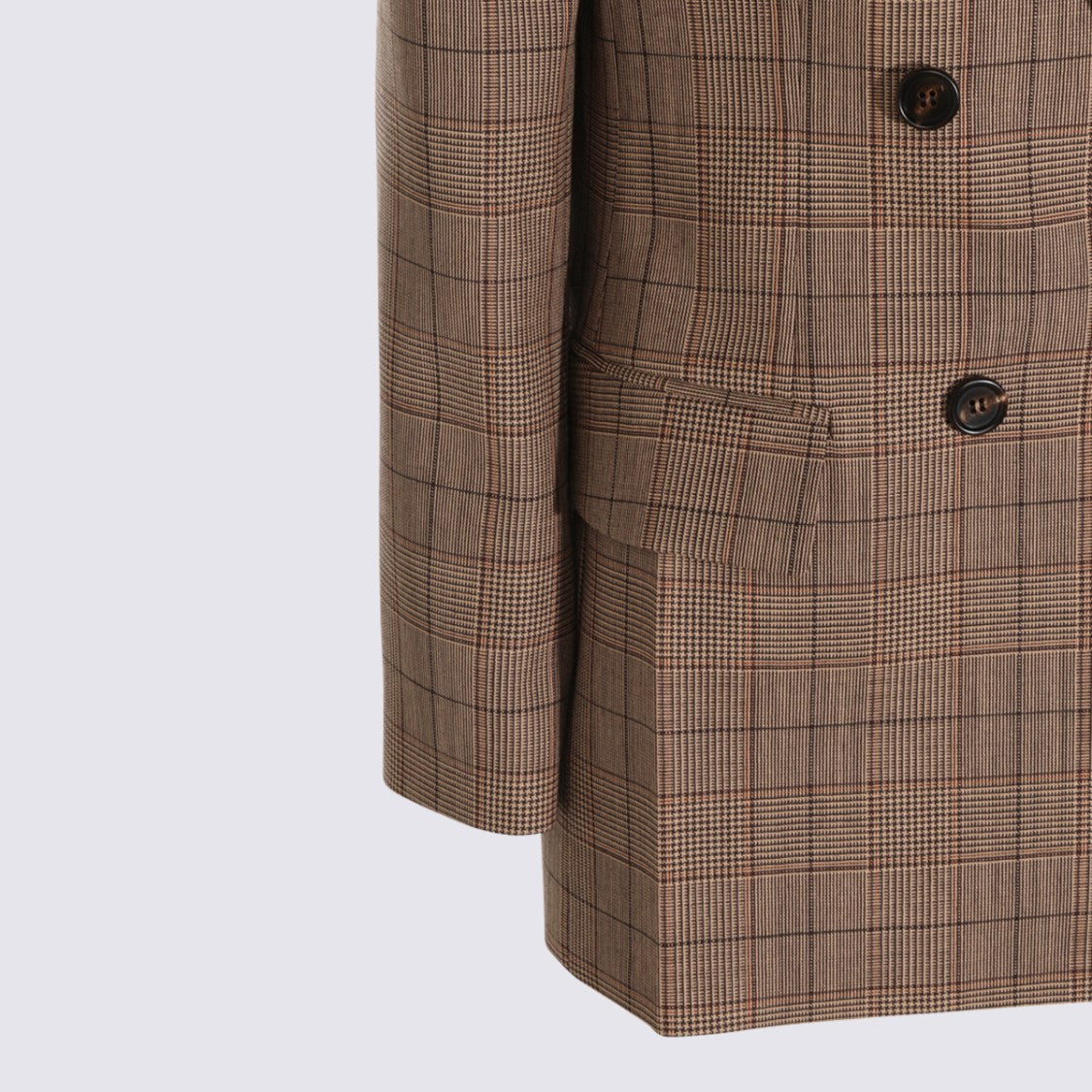 Chloé Double-Breasted Brown Plaid Jacket With Notched Lapels
