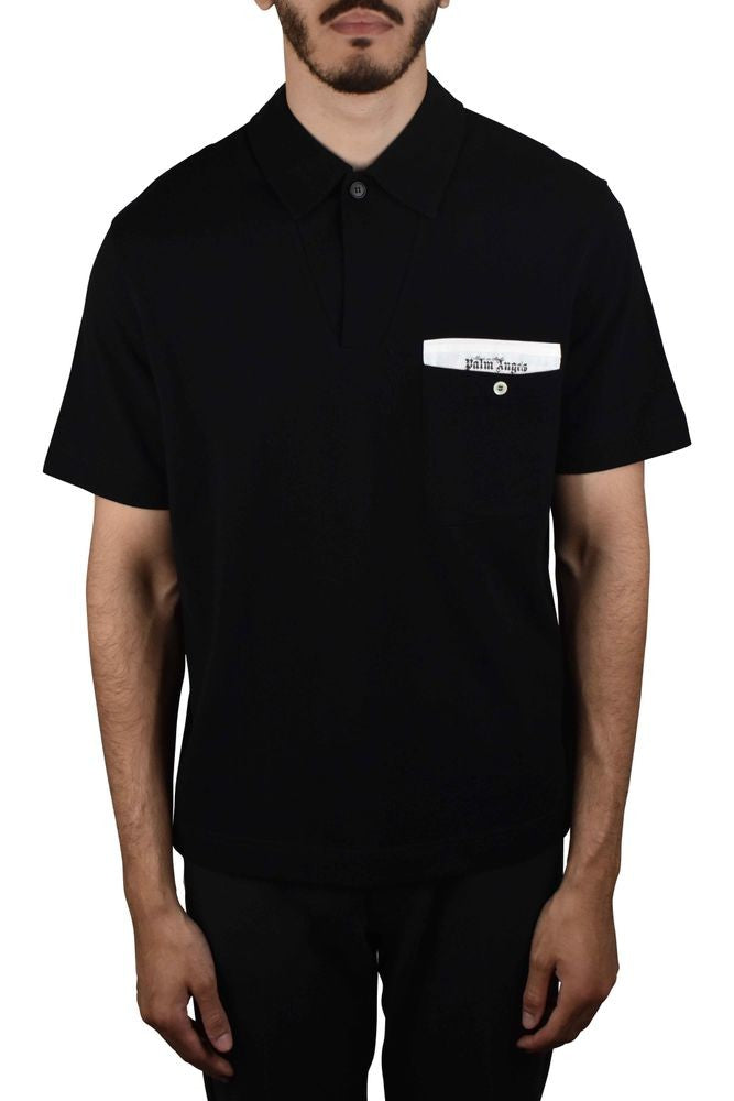 Palm Angels Button-Down Black Polo Shirt With Logo Patch