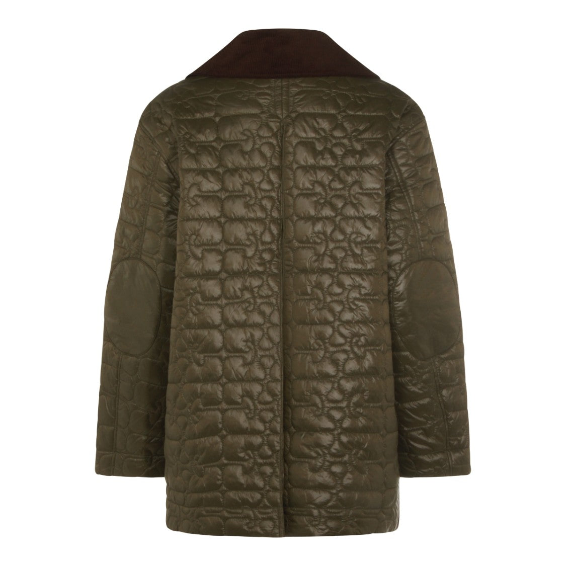 Ganni Olive Green Quilted Corduroy Collar Down Jacket