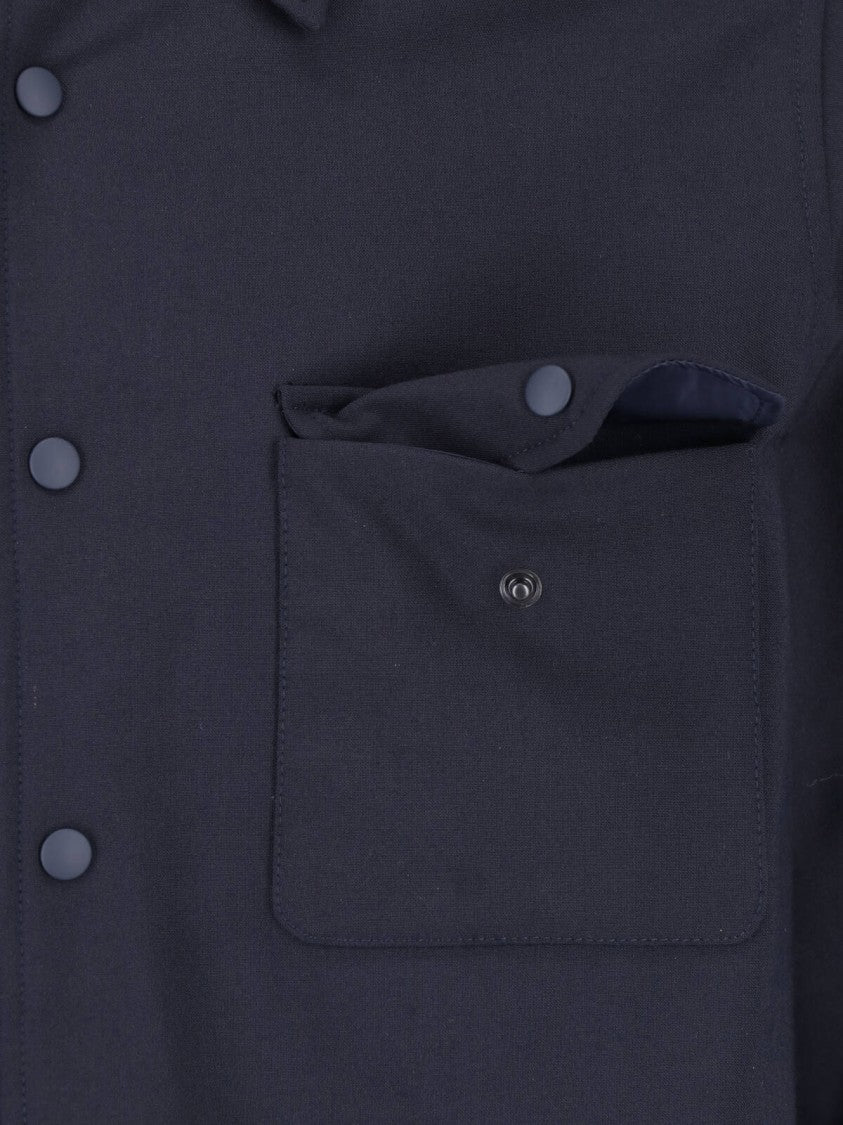 Aspesi Blue Pointed Collar Virgin Wool-Blend Shirt