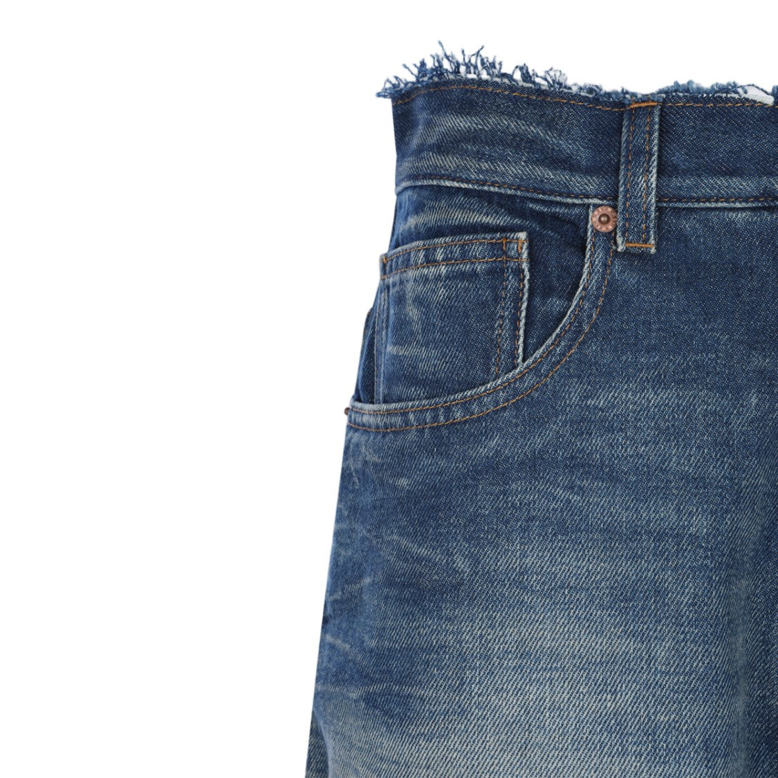 Mm6 By Maison Margiela High-Waisted Jeans With Frayed Waistband