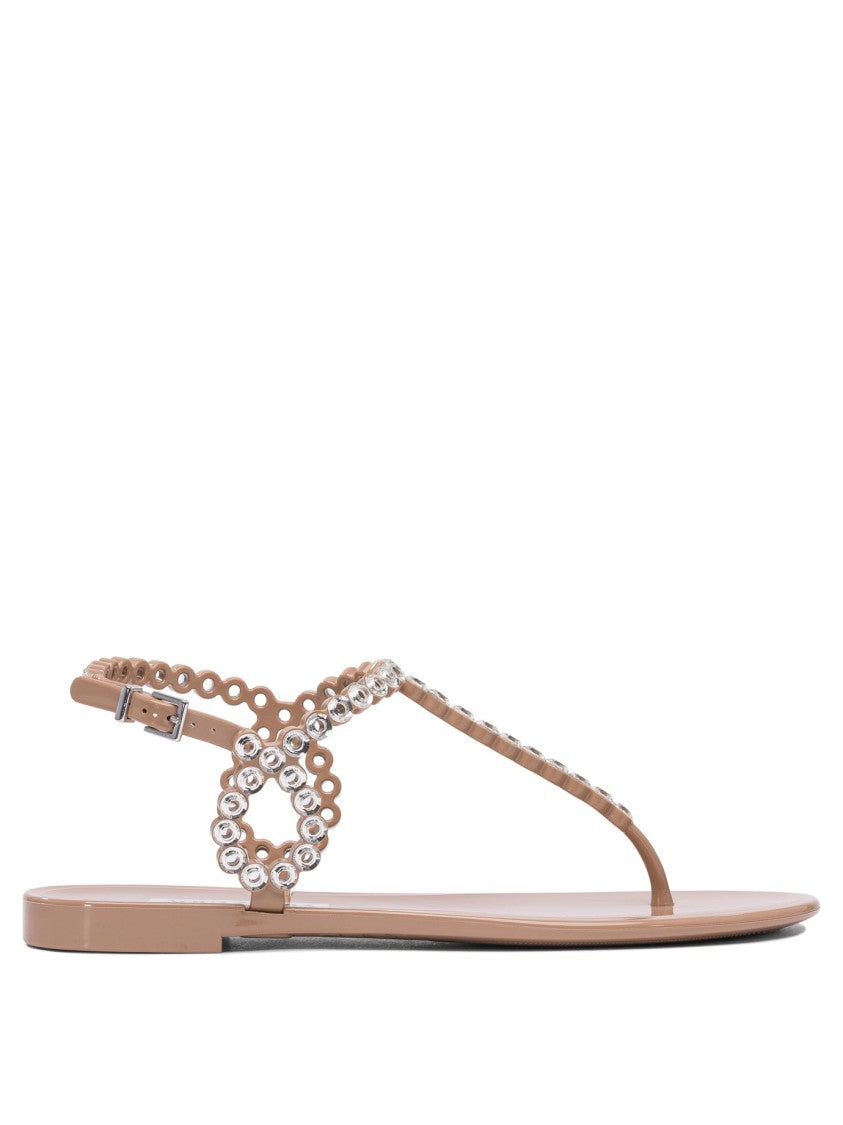 Aquazzura T-Strap Pink Sandals With Circular Embellishments