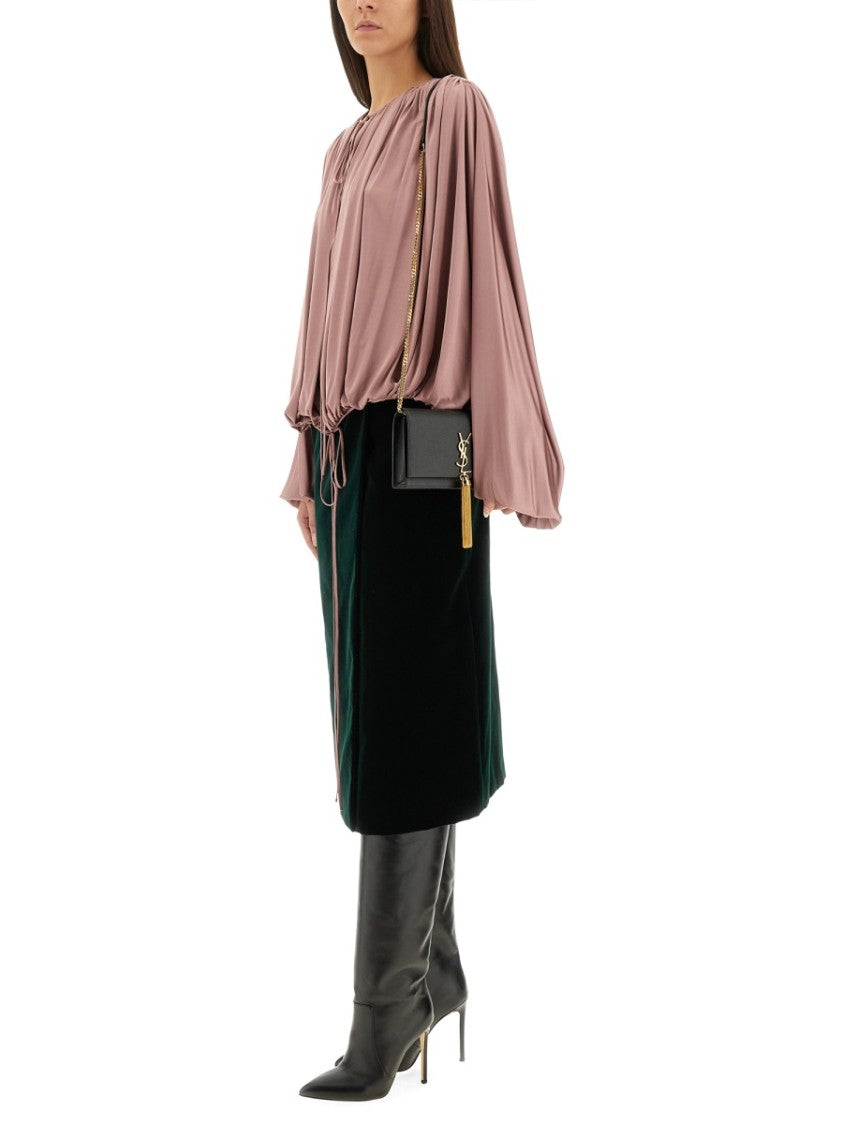 Saint Laurent Fluid Knit Blouse With Gathered Pleats