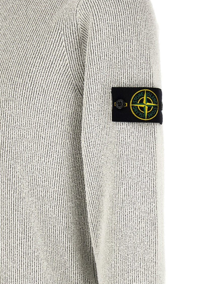 Stone Island Ribbed Bouclé Cotton Sweater With Crewneck