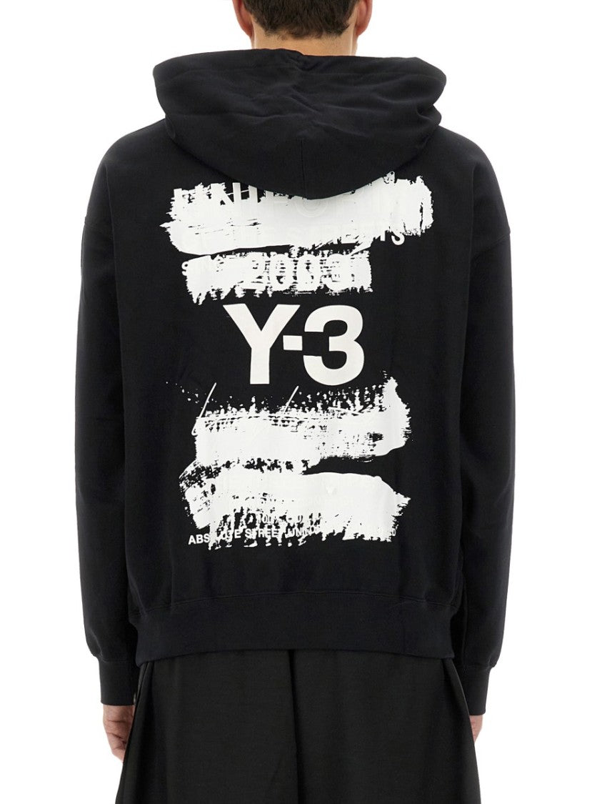 Y-3 Black Graphic Print Hoodie With Spacious Hood