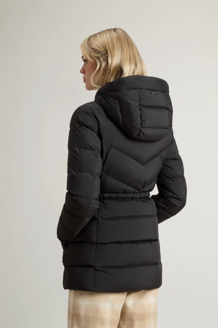 Woolrich Black Quilted Drawstring Hooded Polyester Down Coat