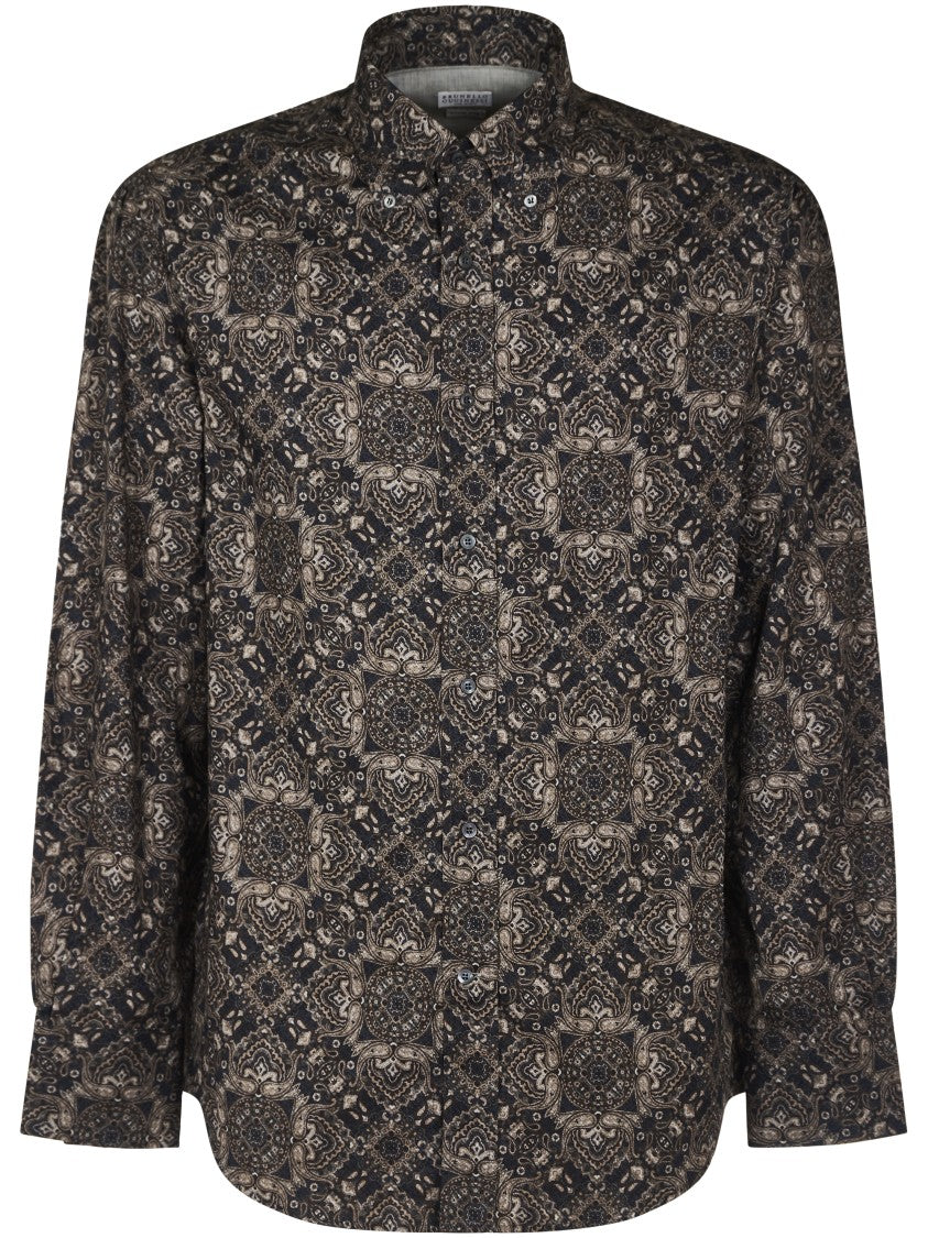 Brunello Cucinelli Intricate Patterned Anthracite Shirt