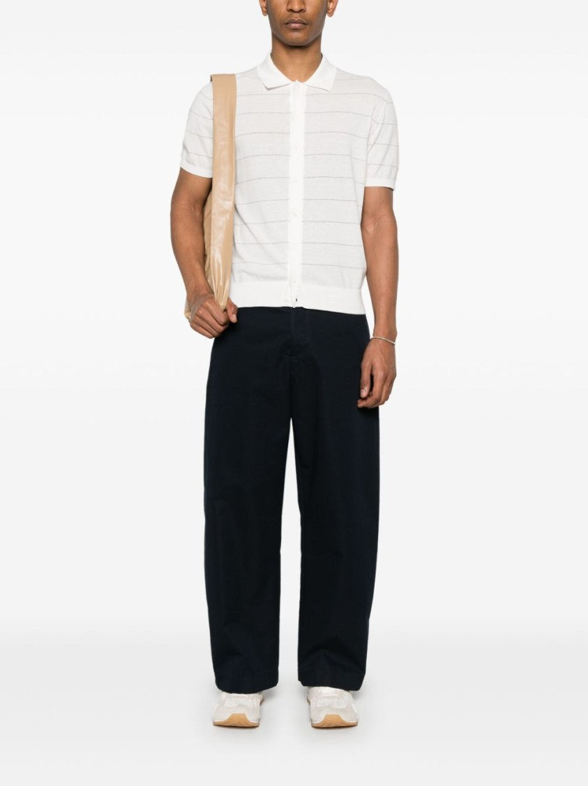 Corneliani Short-Sleeved Polo Sweater With Subtle Striped Pattern
