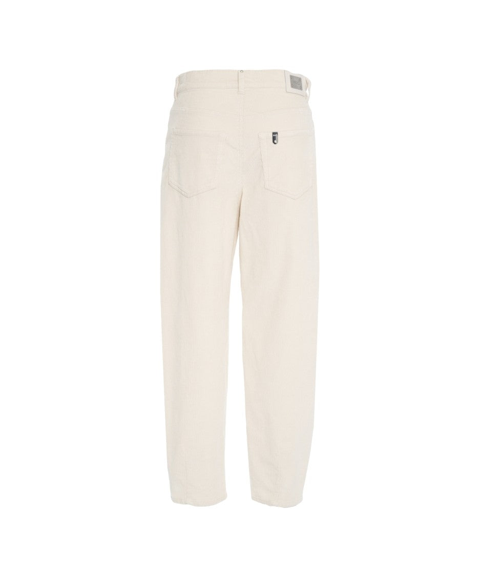 Liu Jo White Corduroy Trousers With Classic Five-Pocket Design