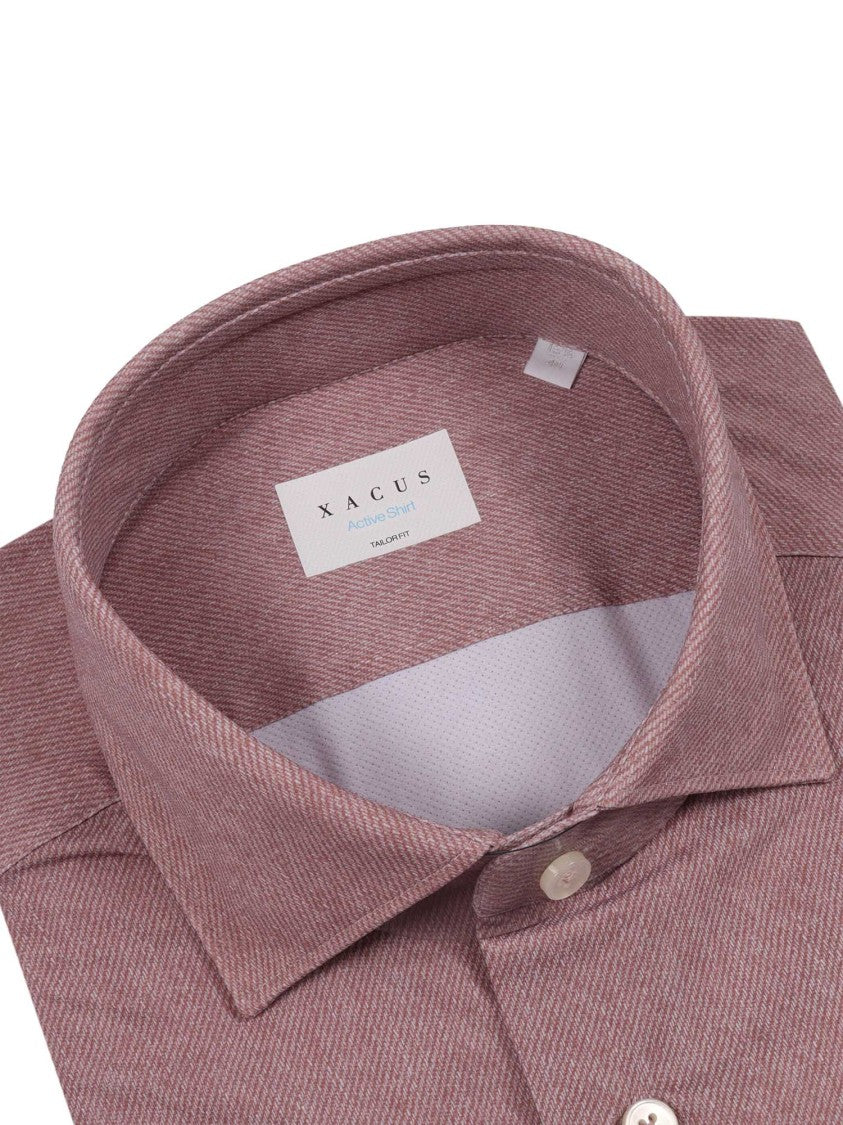 Xacus Refined Herringbone Casual Shirt In Dusty Rose