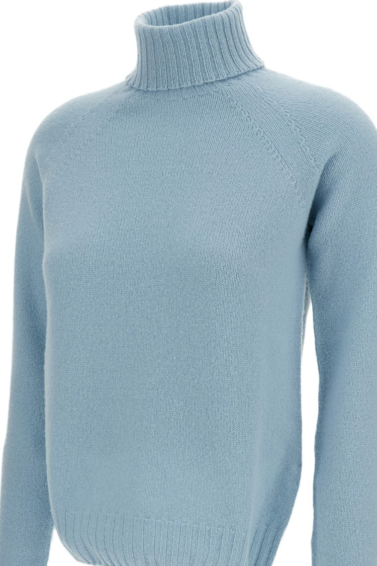 Drumohr Light Blue Flat-Knit Wool Turtleneck
