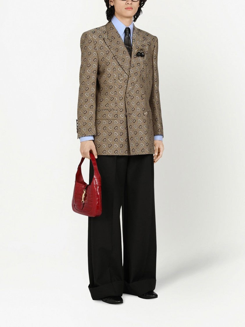 Gucci Double-Breasted Beige Jacket With Jacquard Motif