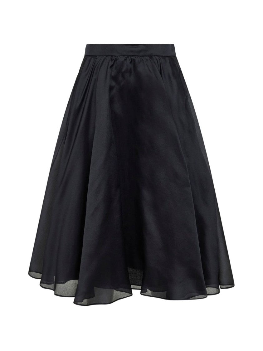 Max Mara Black Silk Full Flared Skirt