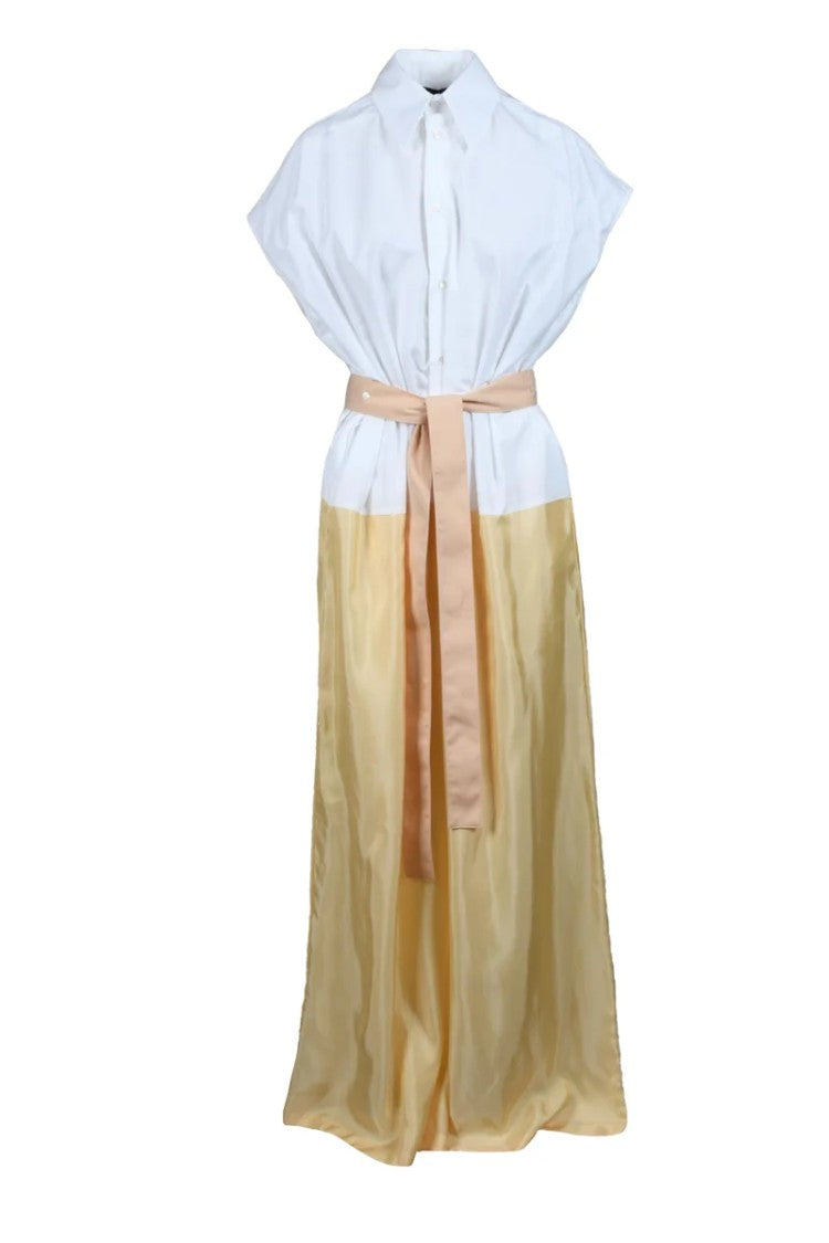 Fabiana Filippi Long Cotton Dress Buttons - White/Beige
