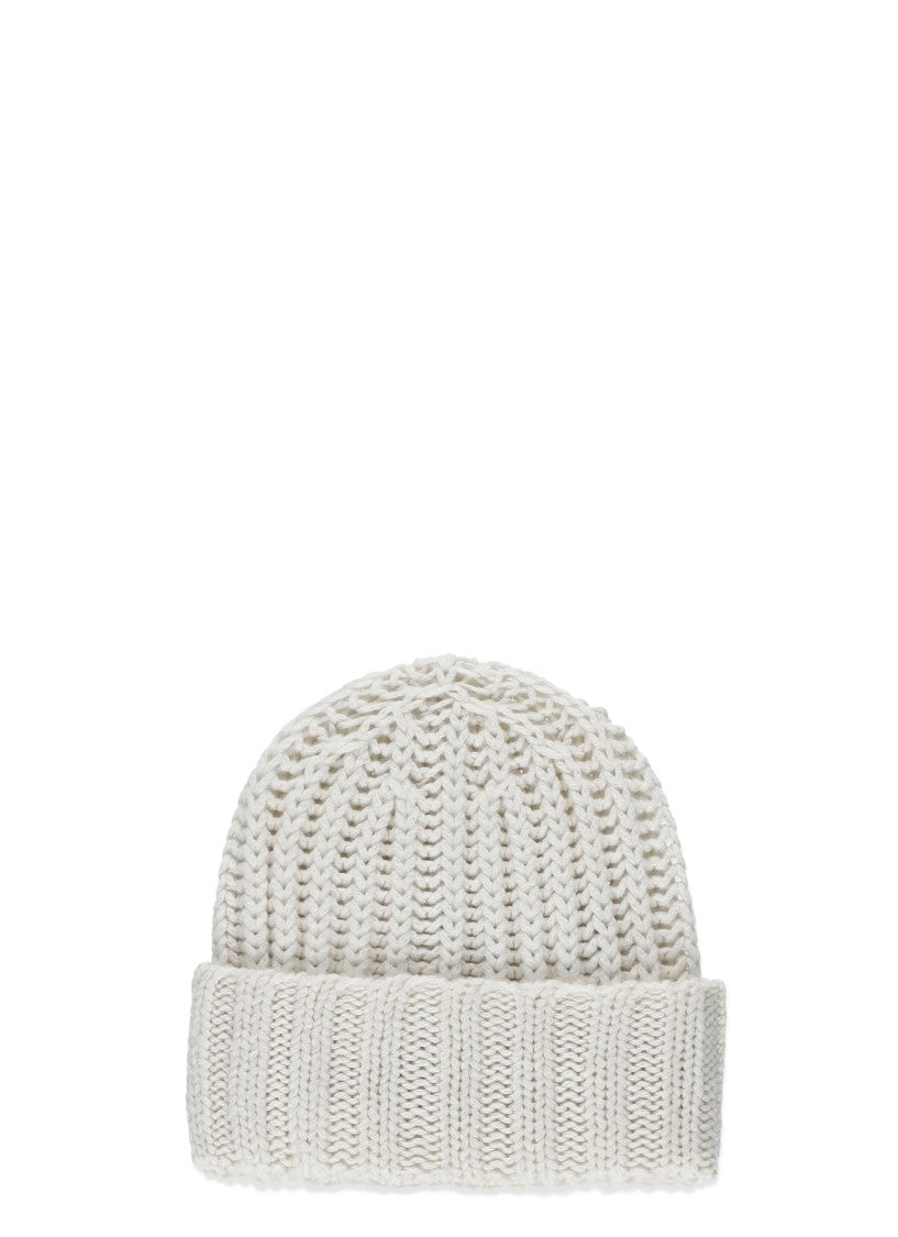 Barna Cashmere White Cashmere Ribbed Beanie