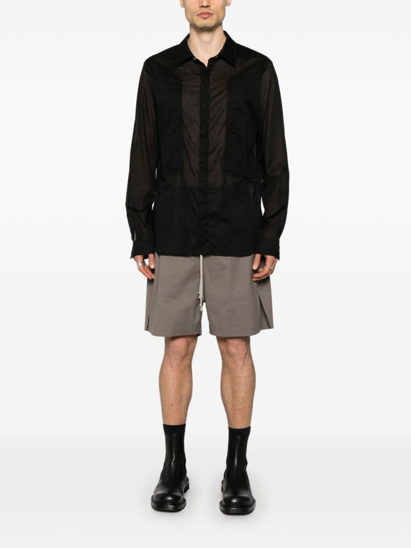Rick Owens Sleek Black Shirt With Concealed Fastenings And Sheer Back Panel
