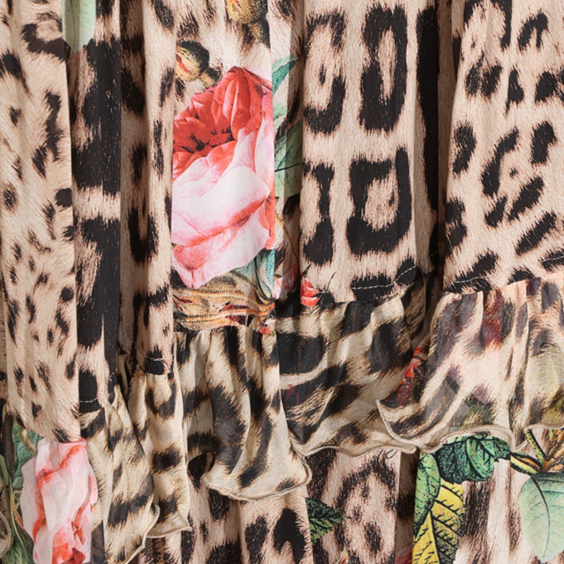 Roberto Cavalli Tiered Skirt With Leopard And Floral Patterns