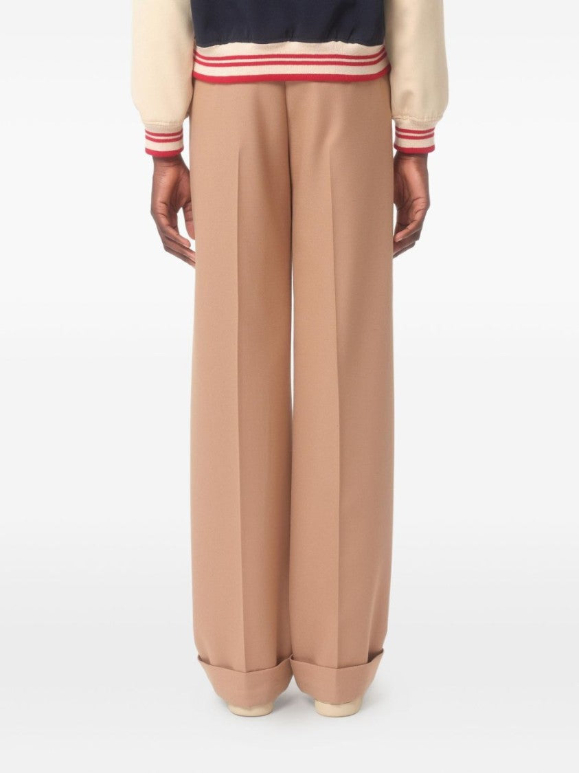 Valentino Garavani Relaxed Fit Camel Brown Wool Trousers