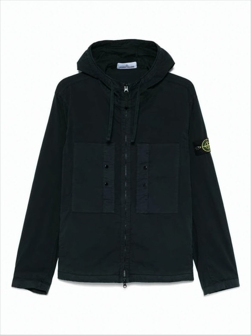 Stone Island Minimalist Black Hooded Jacket With Dual Chest Pockets