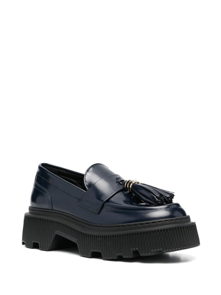 Santoni Tassel Detail Closed Blue Loafers