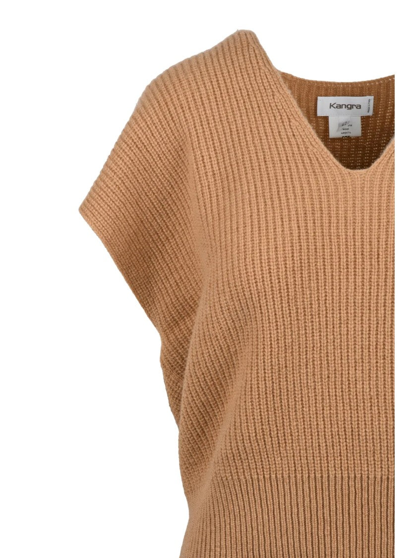 Kangra Beige Ribbed Merino Wool Knit Vest