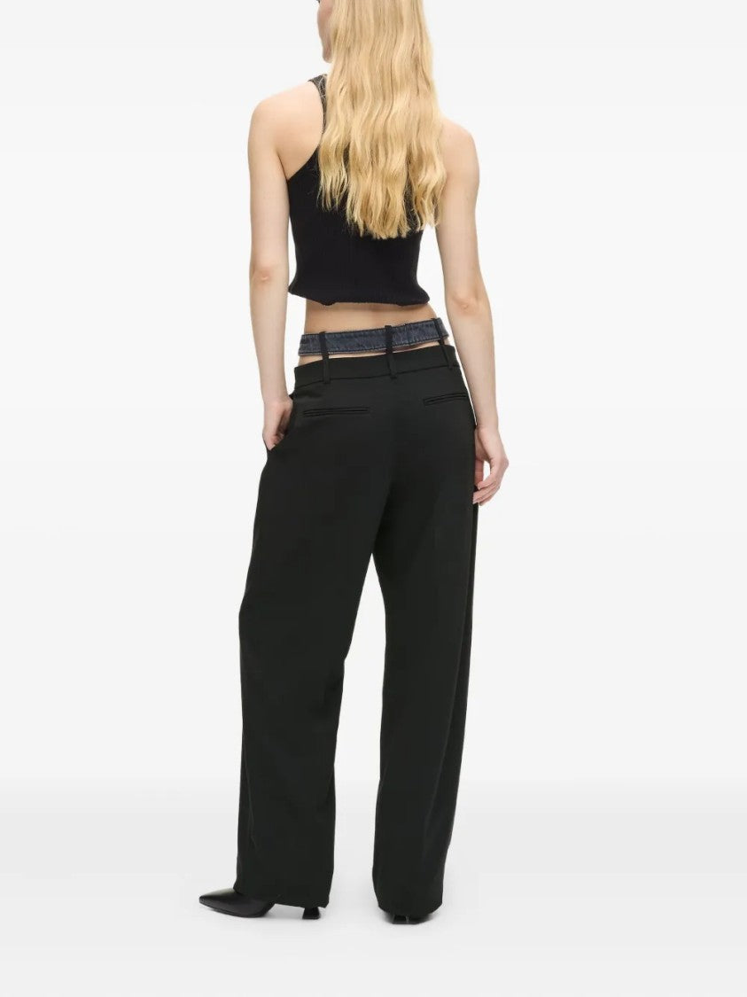 Karl Lagerfeld Wide-Leg High-Waisted Tailored Pants With Denim-Inspired Belt