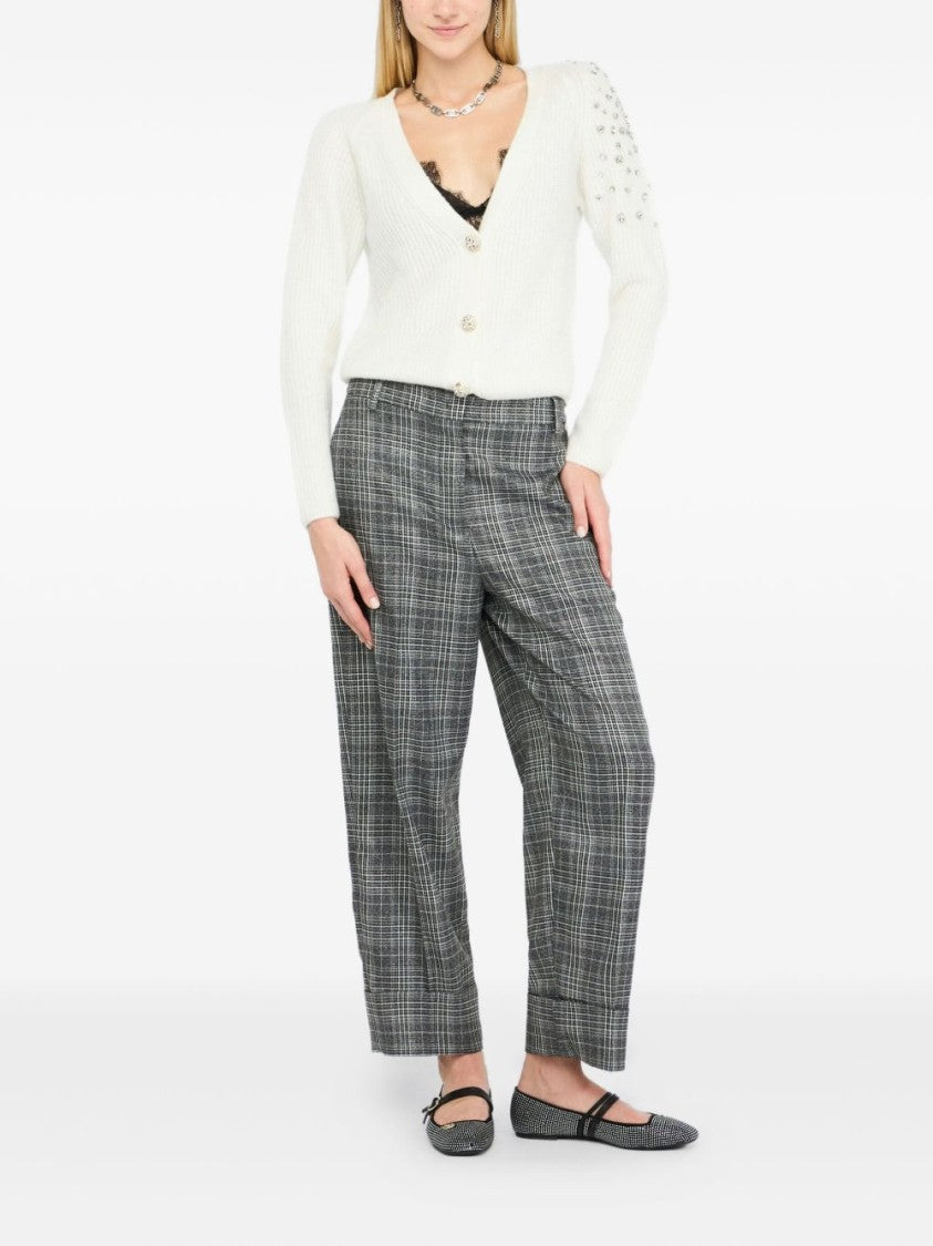 Liu Jo Textured White Sweater With Deep V-Neckline And Embellished Shoulder